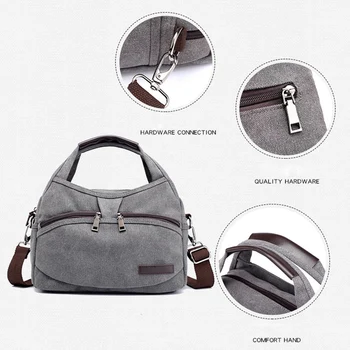 

Women's Canvas Handbags Female Single Shoulder Bags Woman Crossbody Pack Vintage Solid Multi-pocket Ladies Totes