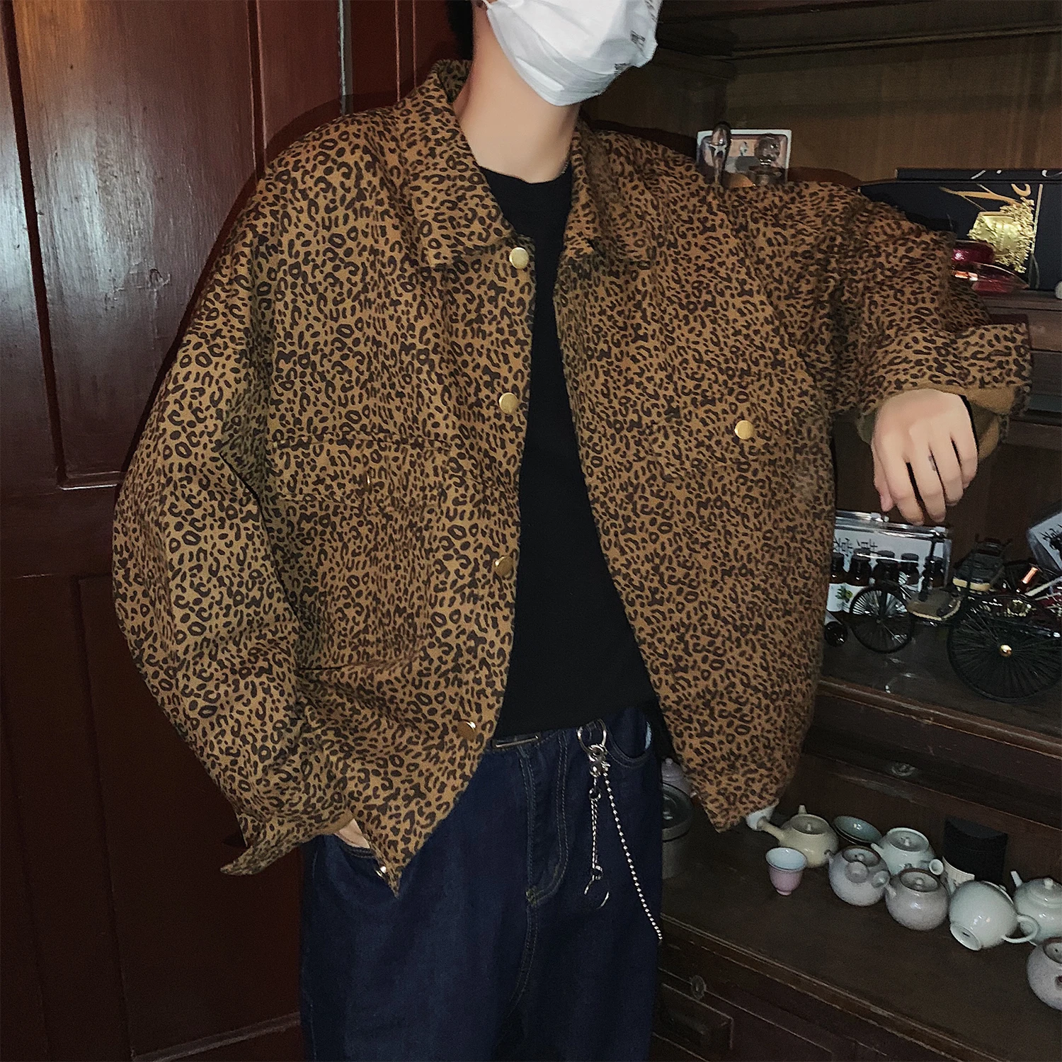 2019 Spring New Men's Pattern Leopard Printing Streetwear Bomber Jacket Loose Coats Brand Fashion Trend Windbreaker Size M-XL