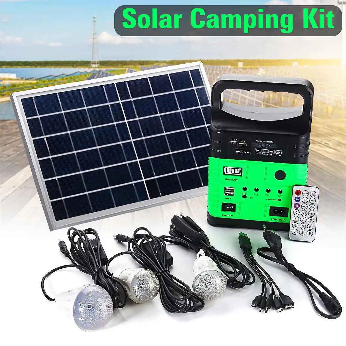  Portable Solar Generator Outdoor Power Mini DC6W Solar Panel 6V-9Ah Lead-acid Battery Charging LED 