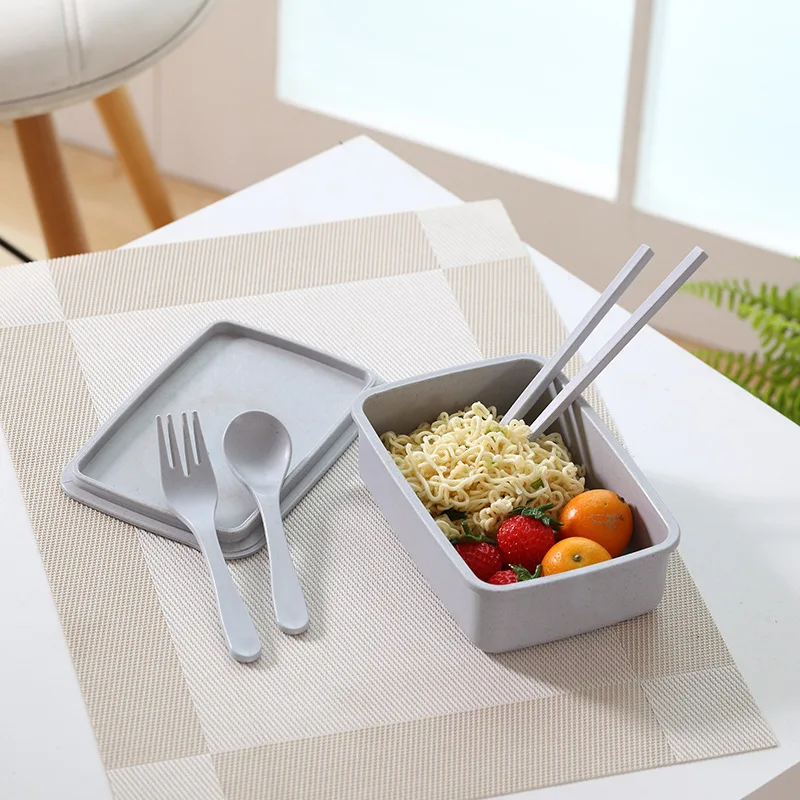 Portable Bamboo Fiber Bento Box Lunch Box With Tableware Health Safety 600ML Microwaveable Food Box Leak-Proof Food Container