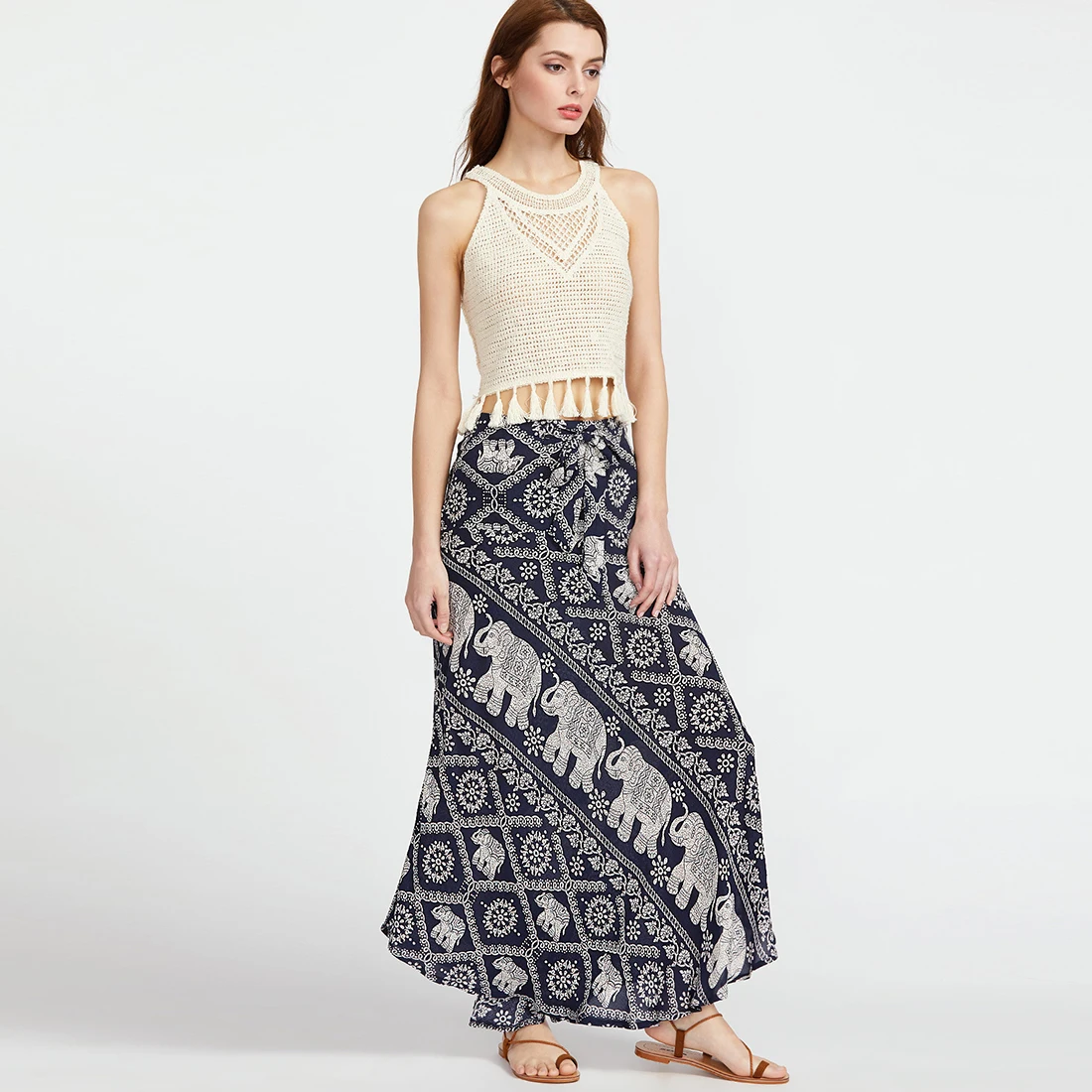 

Fashion Women's Bohemia Skirts Bodycon Casual Print Beach Empire Maxi Skirt Ladies Harajuku Animals Pleated Summer Long Skirts