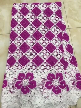 

purple Color African Swiss Voile Lace Fabric High Quality Embroidered 2019 New Nigerian Gold Line Lace Fabric African Cord Lace
