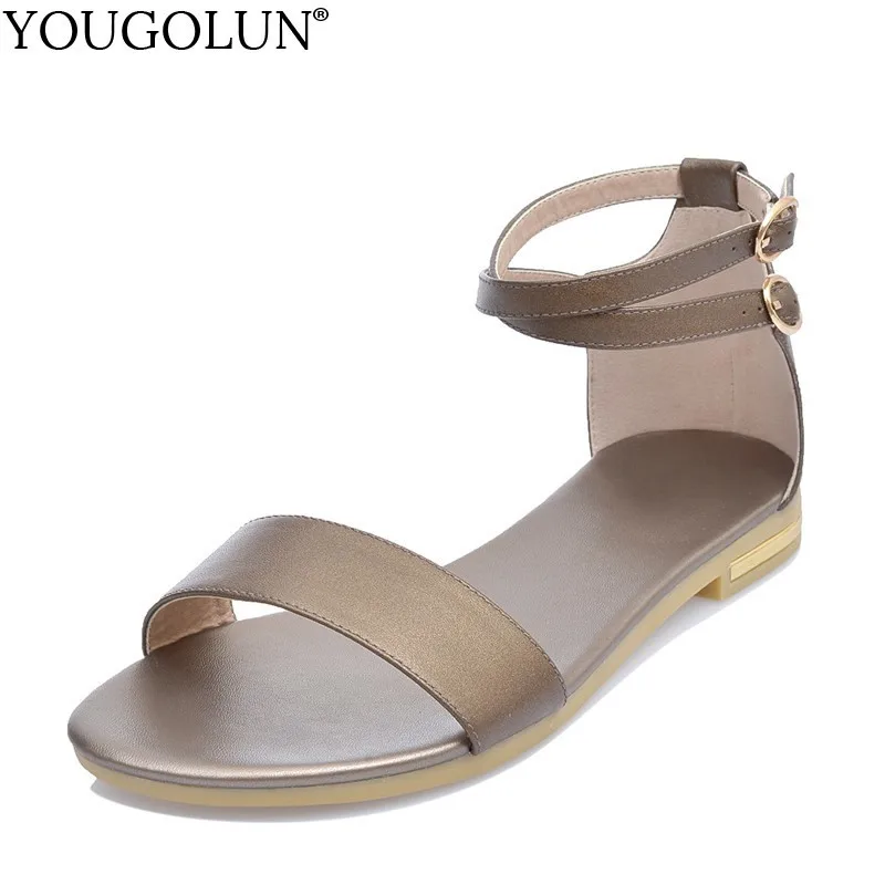 

Cow Leather Flat Sandals Women Summer New 2019 C128 Ladies Buckle Sandal Sexy Woman Sewing Black White Champagne Open Toe Shoes
