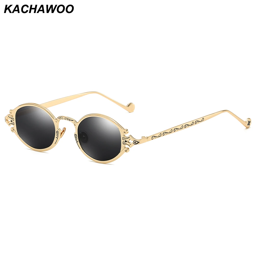 

Kachawoo Gold Retro Oval Sunglasses For Men 2019 Metal Frame Black Red Brown Women Sun Glasses Punk Style Gift Items