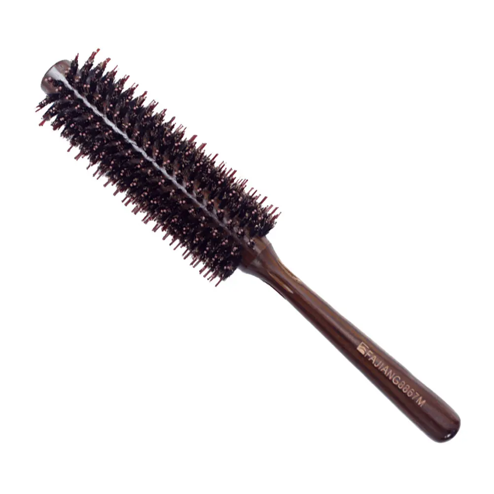 1pc Hair Comb Natural Bristles Round Wooden Handle Roller Comb Curling