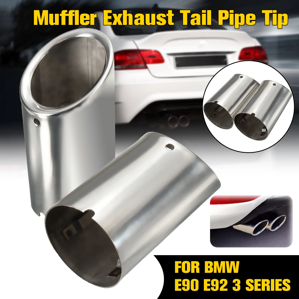 2Pcs Set Muffler Exhaust Tail Pipe Tip Chrome For BMW E90 E92 325i 328i
