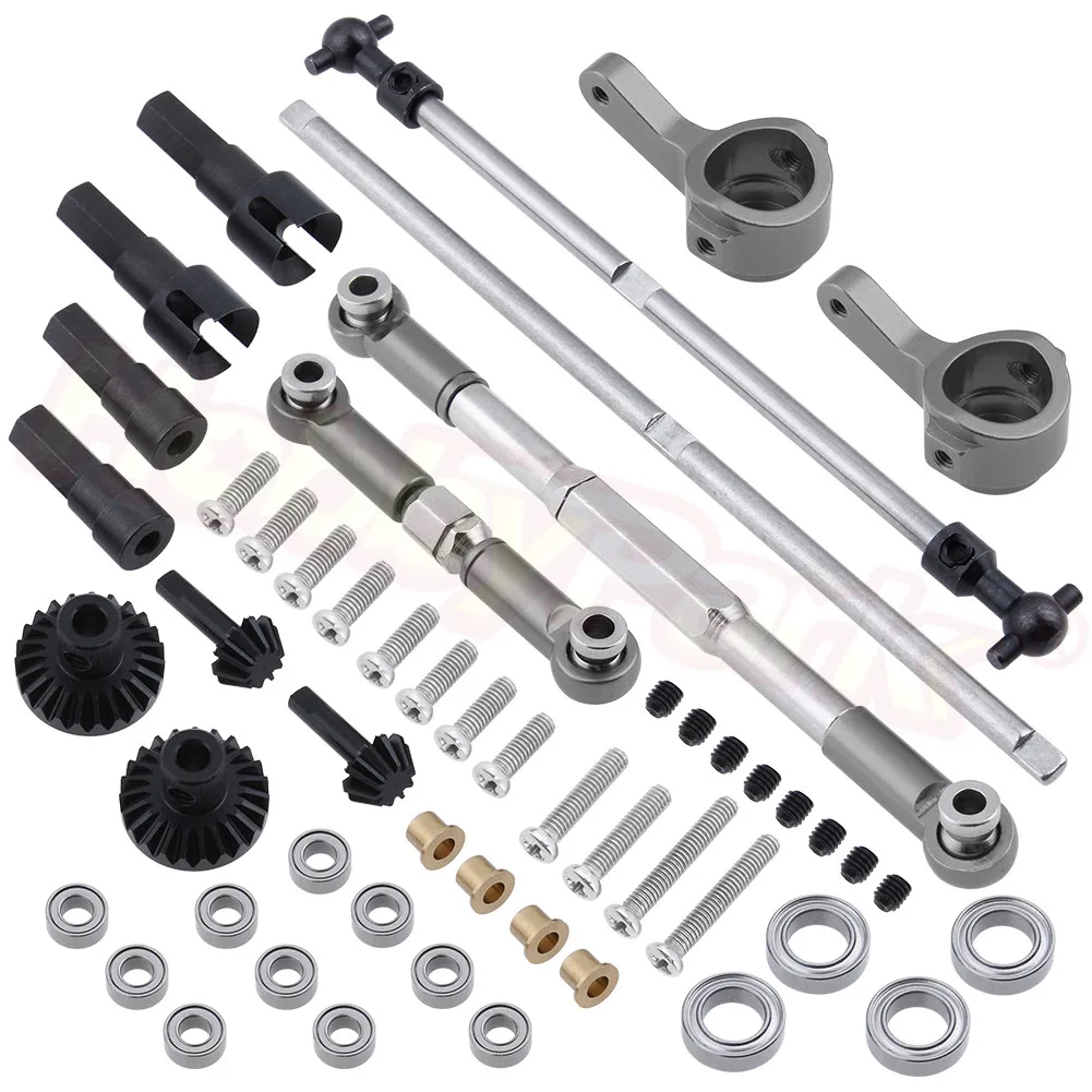 

Front & Rear Bevel Drive Gears Set Steering Knuckle Hub Carrier Tie Rod Linkage Kit for WPL HengLong 1/16 RC Car Military Truck
