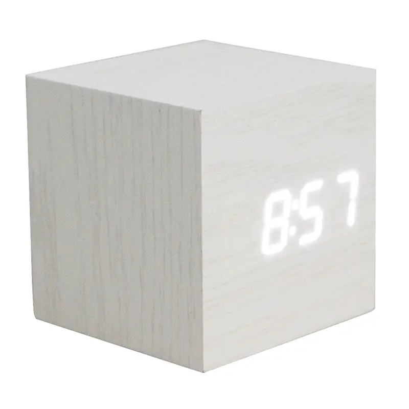 

Wood Square LED Alarm Control Digital Desk Clock Wooden Style Room Temperature White wood white led
