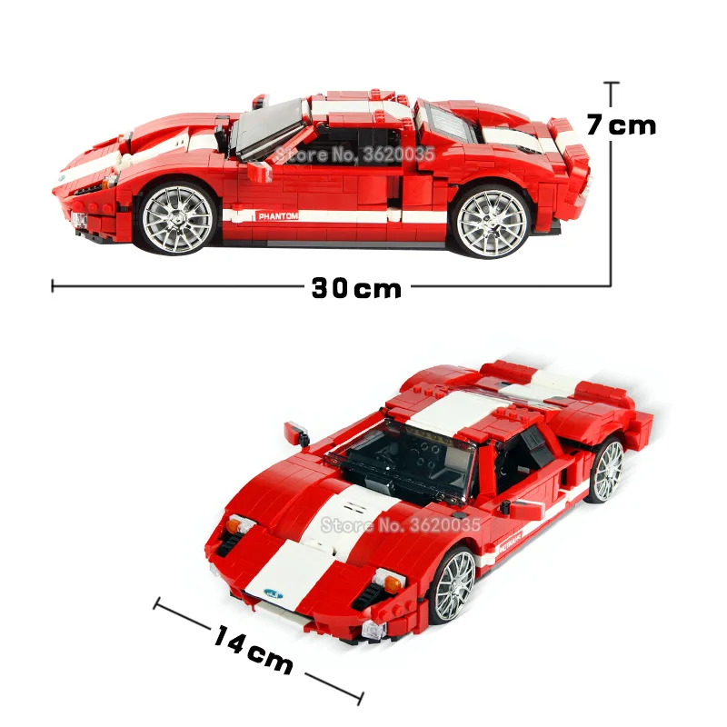 GT40 Technology Speed King Wild Horse Assemble Building Blocks Super Red Sports Carseries Toy Gift For Children With Legoinglys