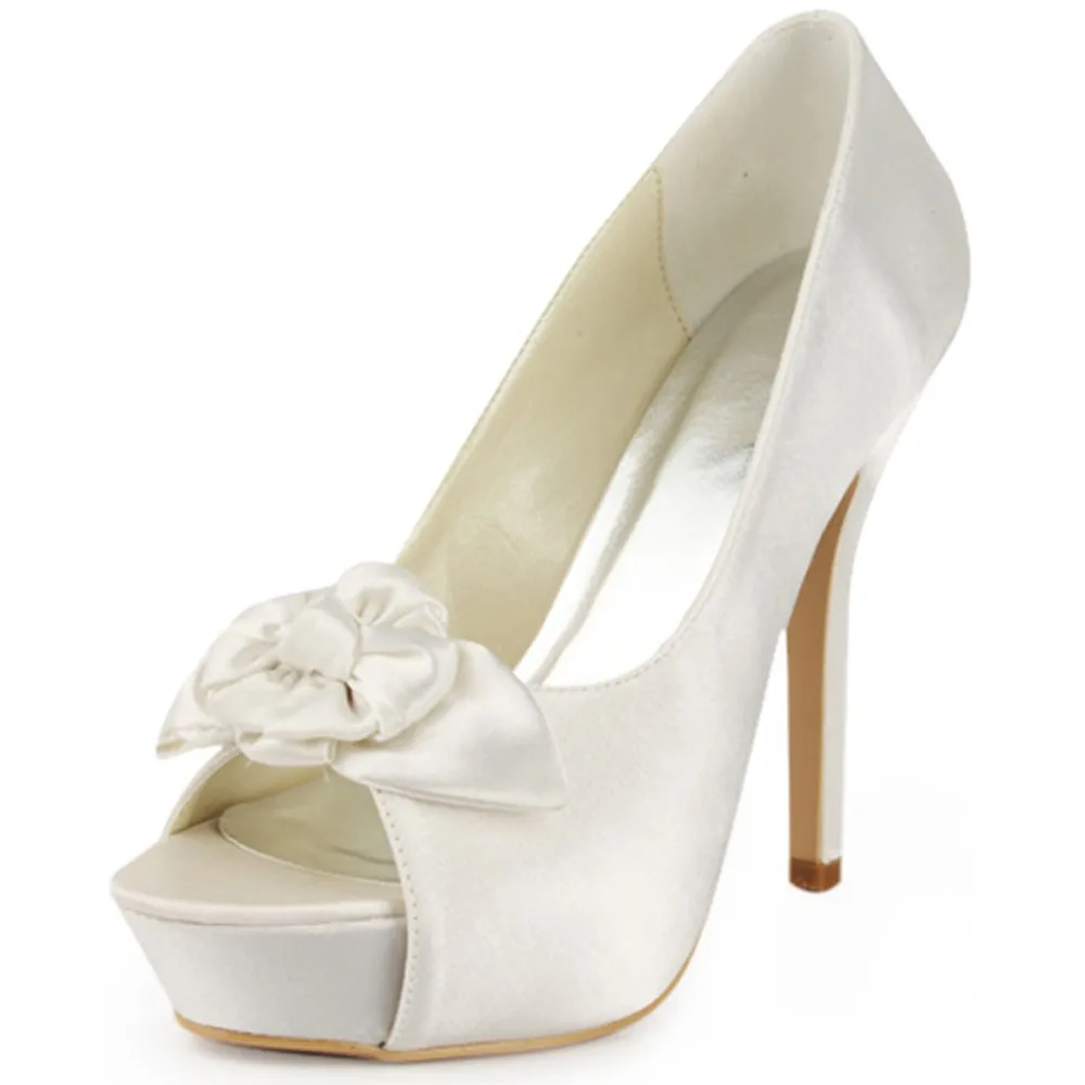 

EP11091-IP Red IVORY Women Bride Prom Party High Heel Platform Bridal Pumps Peep Toe Flower Satin Wedding Dress Shoes white