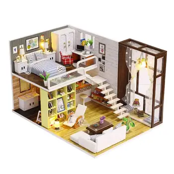 

3 Style DIY Dollhouse Furniture Kit Toys Assembly Building Doll House Wooden Miniature For Children New Year Christmas Gift