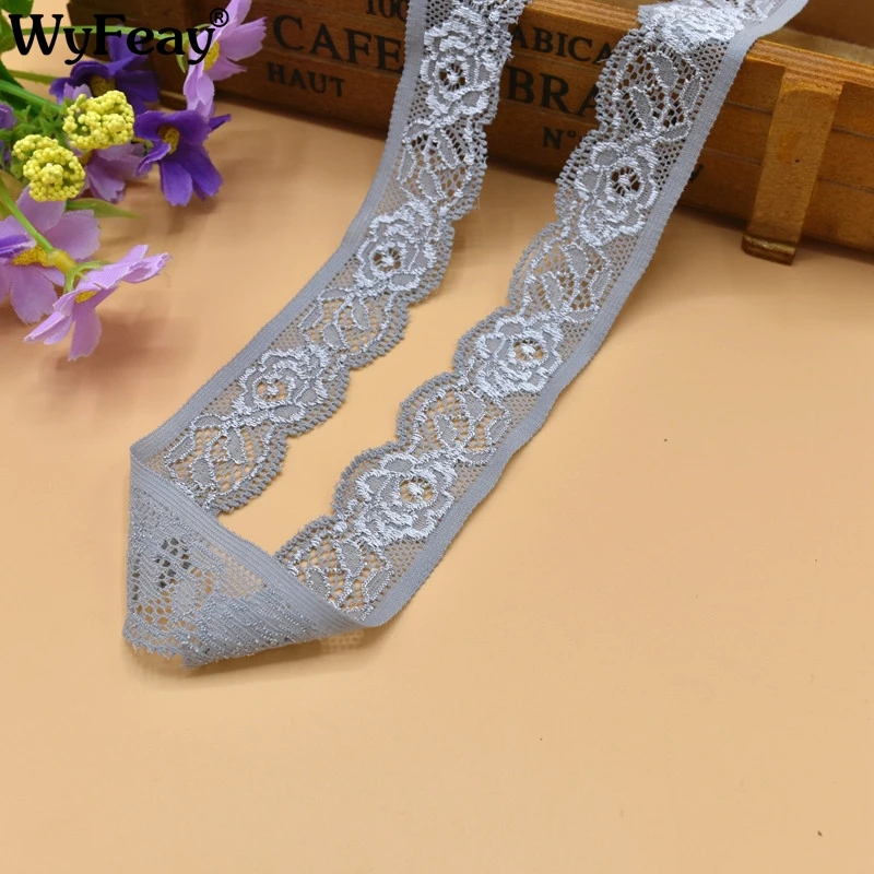 

10 Yards Silver gray Stretch Elastic Lace Ribbon 25mm Width lace embroidered lace trim trimmings for sewing african lace fabric