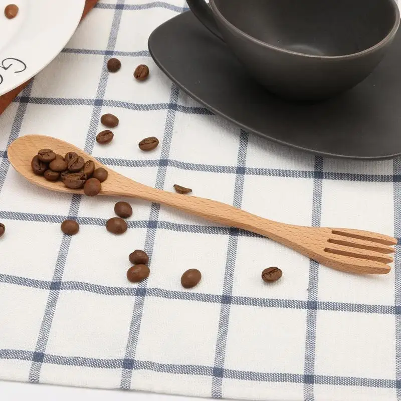 

Solid Wood Spoon Stirring Scoop Coffee Multifunction Double Spoon Tableware