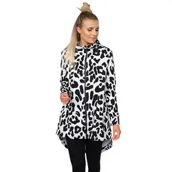 Женское пальто с леопардовым принтом, с капюшоном, с вырезом, на молнии, длинное пальто с нерегулярным низким высоким подолом, свободная