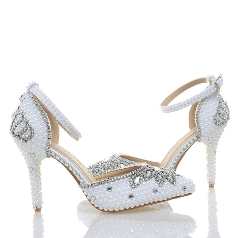 Banquet Pointu Blanc Mariage Bout White 10cm 8cm Talons Délicates Hauts De 2018 Handmake Perle Date Pouces Heels Mariée white Pointed Partie Strass 4 Chaussures Bal w48Oaxq