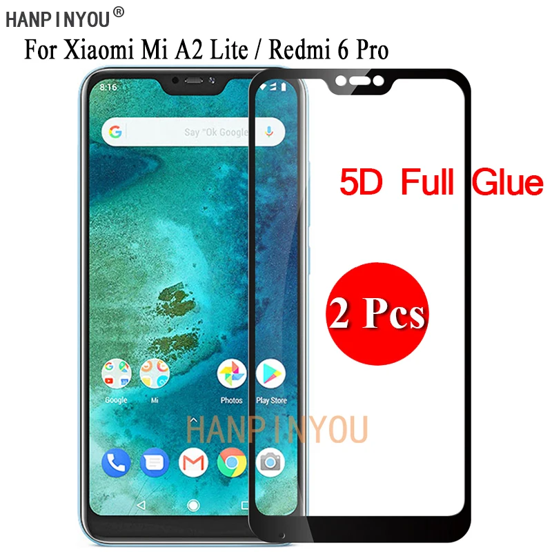 

2 Pcs/Lot For Xiaomi Mi A2 Lite / Redmi 6 Pro 5.84" 5D Full Glue Full Cover Screen Protector Tempered Glass Protective Film