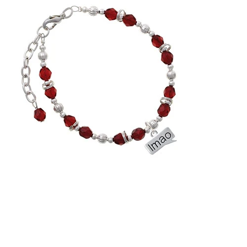 Silvertone Text Chat - lmao Laughing My A** Off Maroon Beaded Bracelet |
