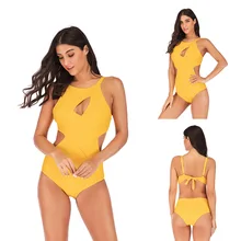 Купальник однотонный Желтый купальный костюм для женщин купальники Maillot De Bain Femme боди цельный BK1945