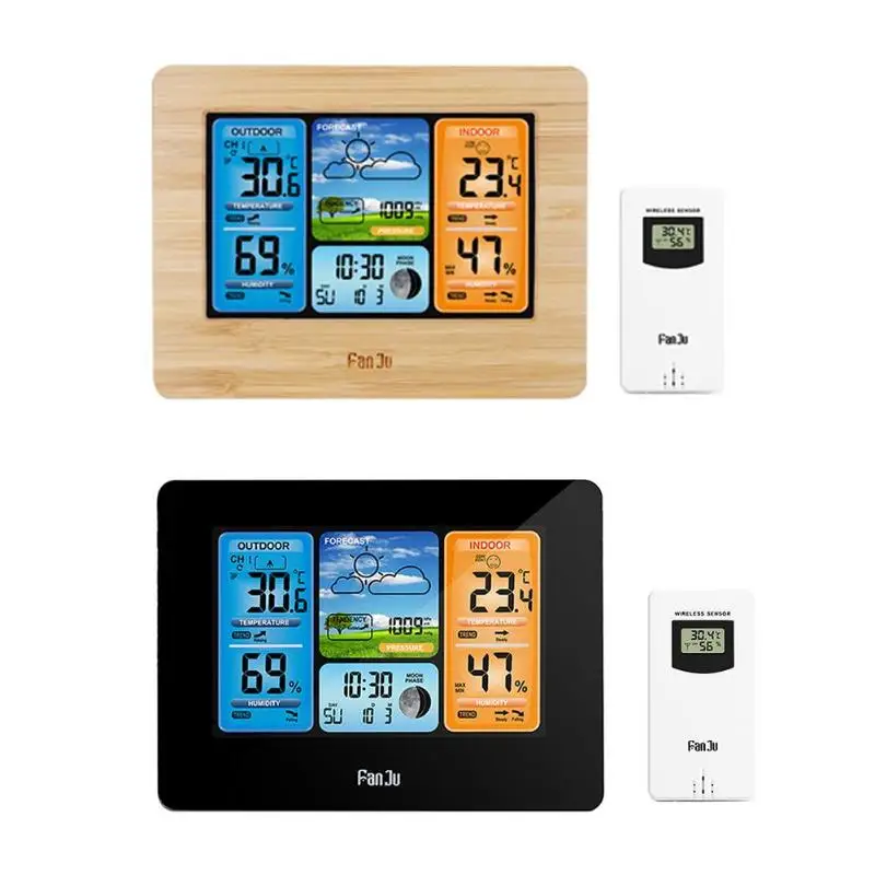 

anJu FJ3373 Weather Station Barometer Thermometer Hygrometer Wireless Sensor LCD Display Weather Forecast Digital Alarm Clock