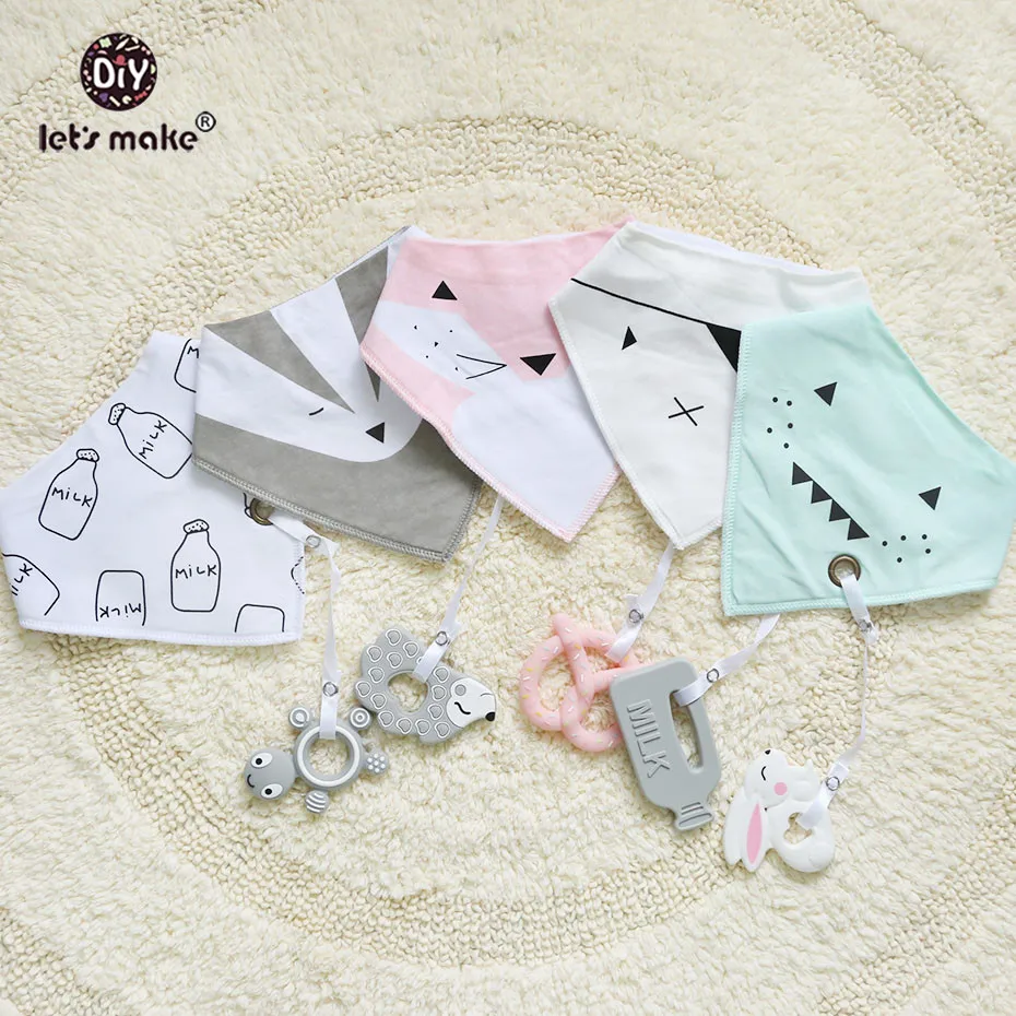 Let's Make Baby Stuff Bibs & Burp Cloths 1pc Cotton Bib Cartoon Silicone Teether BPA Free Baby Things Feeding Baberos Burp Cloth