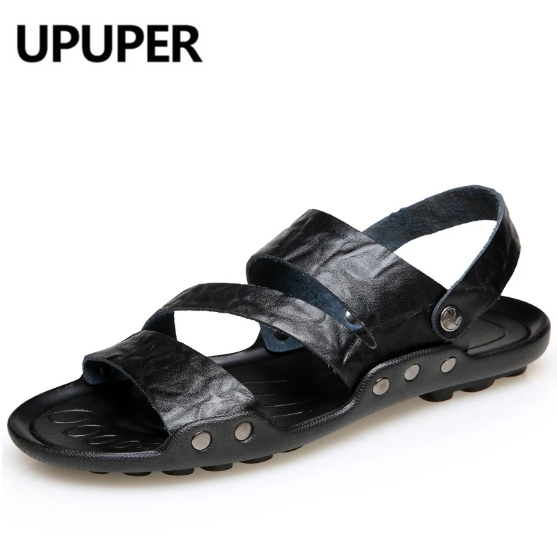 UPUPER 2019 الصيف الصنادل الجلدية الرجال بسيط أنيق تنفس مصارع الرجال الصنادل أسود الانزلاق على الشاطئ رجل الصيف أحذية
