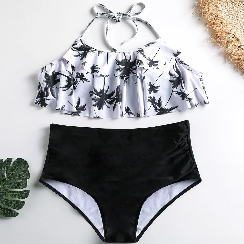 

Women High Waisted Bikini Set Swimwear Push Up Bra 2 Piece Swimsuit Bathing Suit Print Halter Lace up Bra Swimsuit Swimwear