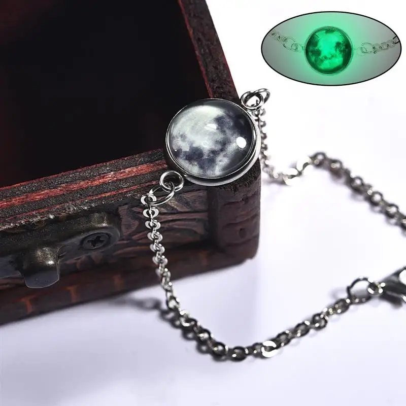 

Glowing In The Dark Moon glass Cabochon Luminous Bracelet Stainless Steel Charm Bangle Bracelet Handmade Jewelry for Women