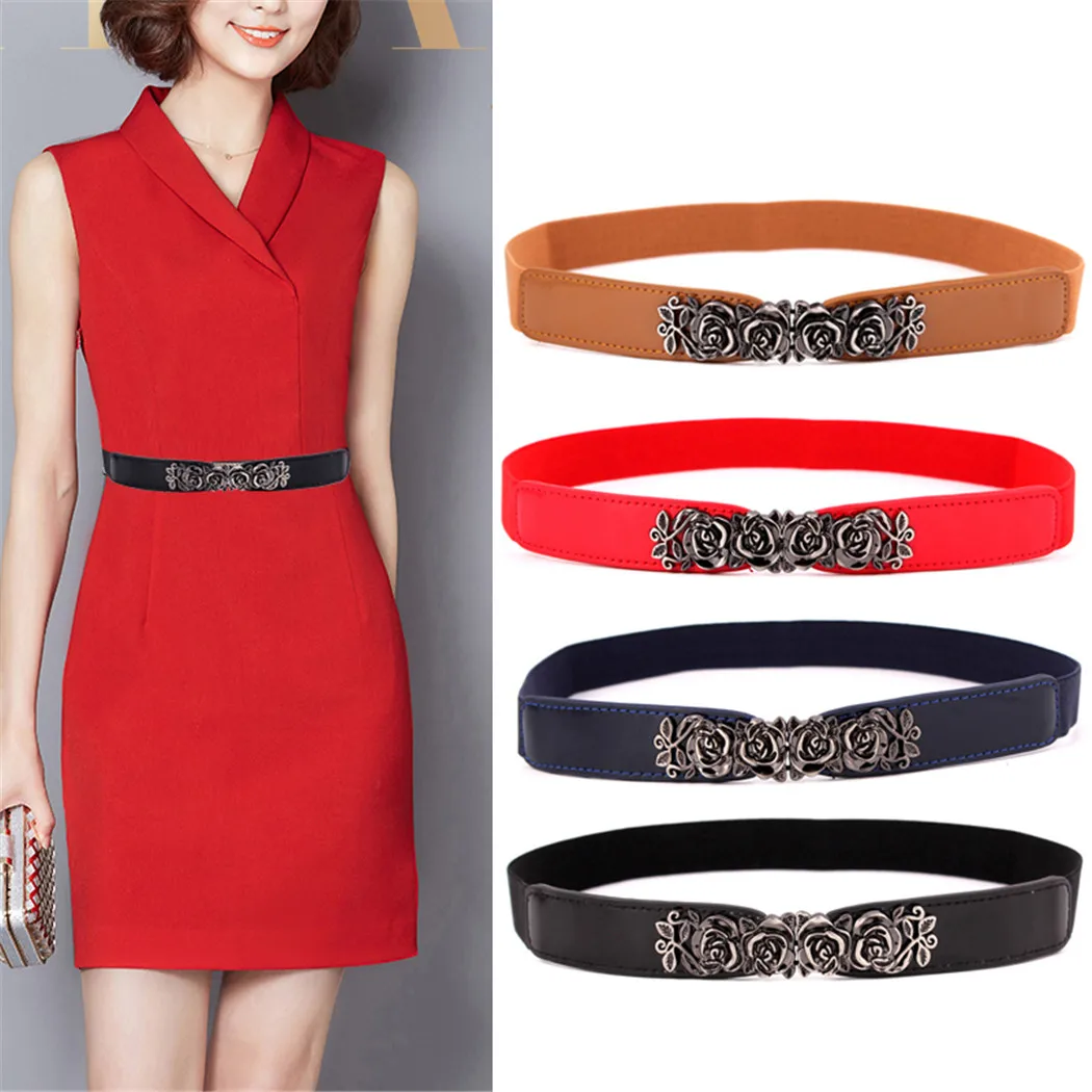 New Vintage Leather Belts Women Cummerbund Fashion Elastic Stretch Thin