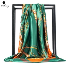 O CHUANG женский шелковый шарф евро зеленый квадратный платок шарфы обертывания роскошный бренд качество женский платок атласные шали и палантины 90*90