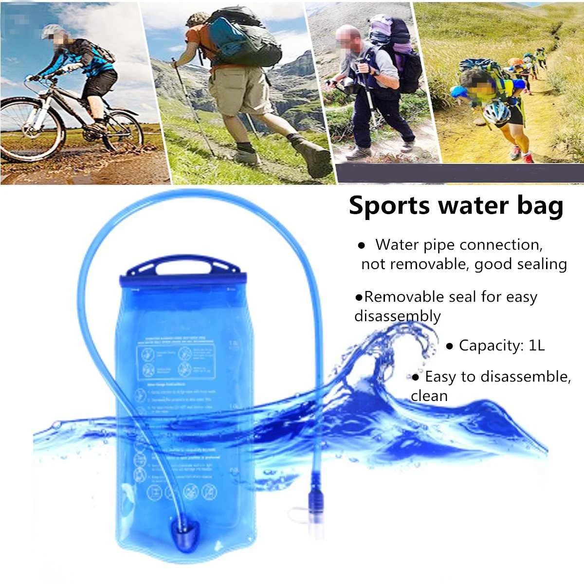 

1L PEVA Outdoor Bicycle Water Bladder Bag Portable Bike Hydration Pouch Hunting Camping Hiking Tactical Sport Water Bag