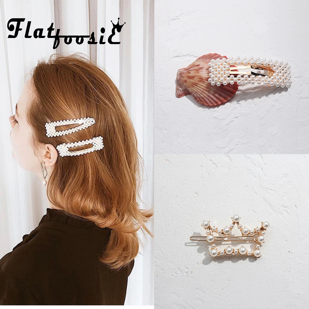 

Flatfoosie 2019 New Simulated Pearls Hair Pins For Women Gold Color Wedding Party Crystal Girls Hair Clips Headbands Accessories