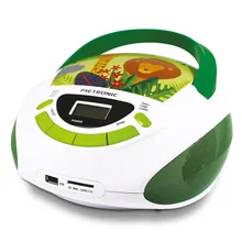 Meronic 477144-Radio y reproductor de CD portatil con toma USB/SD, радио FM, 3 W, salida jack 3,5mm Jungle blanco/verde