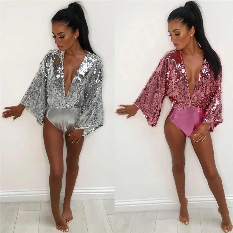 2019 New Sexy Sequins bodysuit women Bodycon Solid Jumpsuit Romper Sexy Full Sleeve body feminino Elegant Holiday beachwear 2019 New Sexy Sequins bodysuit women Bodycon Solid Jumpsuit Romper Sexy Full Sleeve body feminino Elegant Holiday beachwear