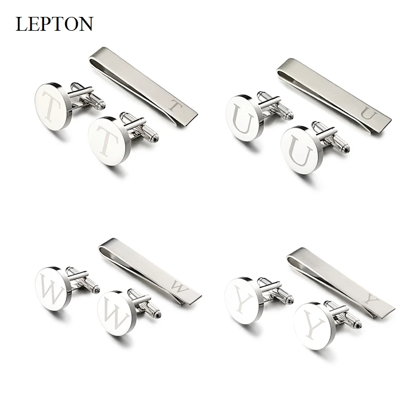 LEPTON Alphabet Cufflinks & Tie Clip Set for Men - Elegant Wedding & Business Accessory