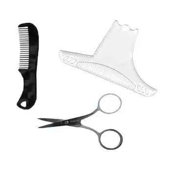 

Hair Salon Professional Home Transparent Beard Shape Comb Small Comb Beard Scissors Set