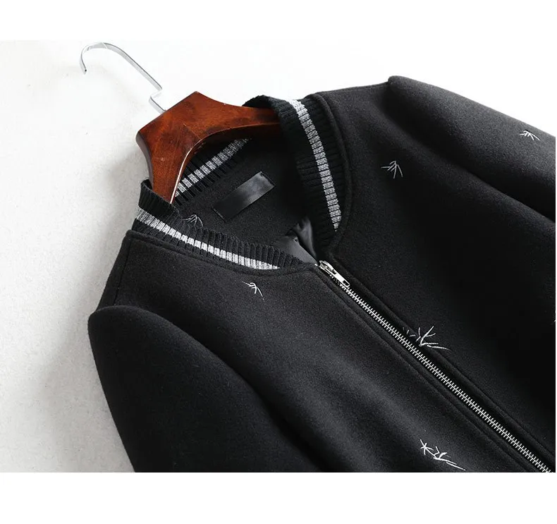 Noir O Femmes Cou Femelle Casual Hiver Patchwork Manteau Veste Streetwear Mode Automne Baseball Brodé De FvPpx56w