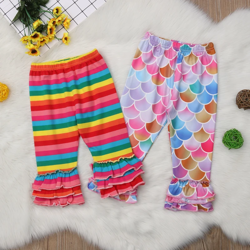 New Sweet Kid Baby Girls Rainbow Mermaid Bottom Pants Ruffle Casual