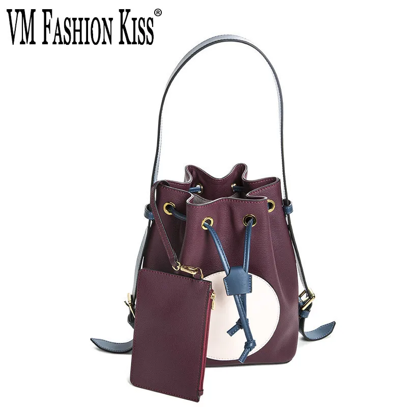 

VM FASHION KISS 2019 Spring And Summer Luxury Genuine Leather Ladies Small Bucket Handbag Bags For Women Crossbody Tote Shoulder