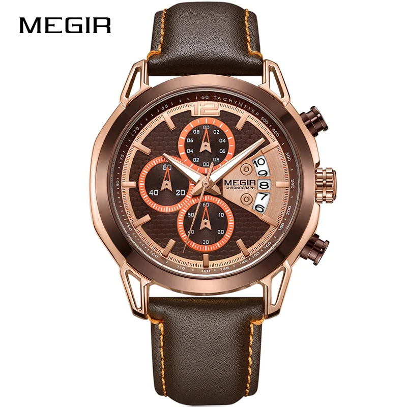 

Top Brand MEGIR Men's Creative Fashion Leather Strap Quartz Wrist Watch Waterproof Men Military Sports Watches Relogio Masculino
