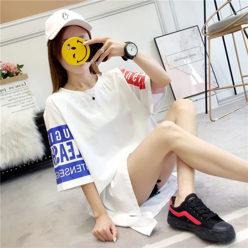 

#4207 Summer Short Sleeve T Shirt Women Harajuku White/Red/Black Tee Shirt Femme Harajuku Streetwear Loose Long T-shirt