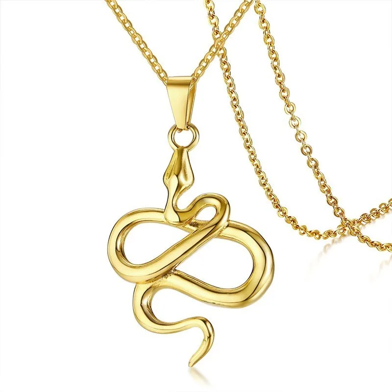 

Snake Pendant Necklace in Golden Stainless Steel Serpent Jewelry