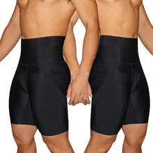 Прикладом подъемник для похудения живота Управление Для мужчин формочек тела Высокая талия сплошной черный Боксер дышащие шорты Размеры S-5XL