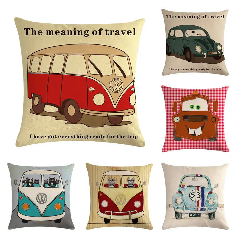 

45*45cm Painted Bus Series Linen Hug Cushion Case Marble Texture Throw Cushion Cases for Sofa Home Decor