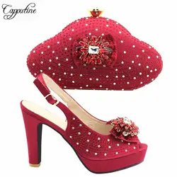 Комплект из туфель и сумочки винного цвета, украшенных стразами, итальянская обувь высокого качества с сумочкой в комплекте для вечерние