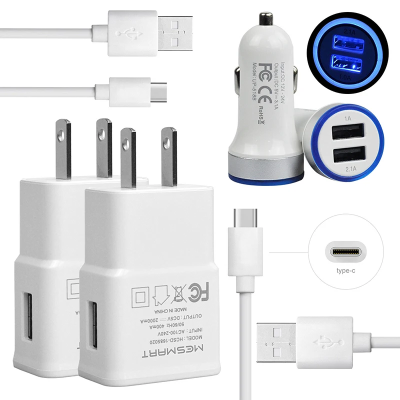 

Wall Plug Adapter LED Car Charger Type C USB Charger Cables for Samsung Galaxy Note 8 9 S8/S8+ S9/S9+ S8 Active S10/S10+ S10e