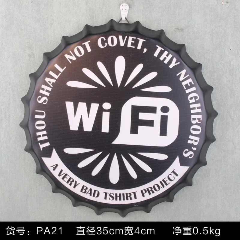 35cm Beer Bottle Cap WIFI Round Bottle Cap Tin Signs Art Wall Decor House Cafe Bar Vintage Metal
