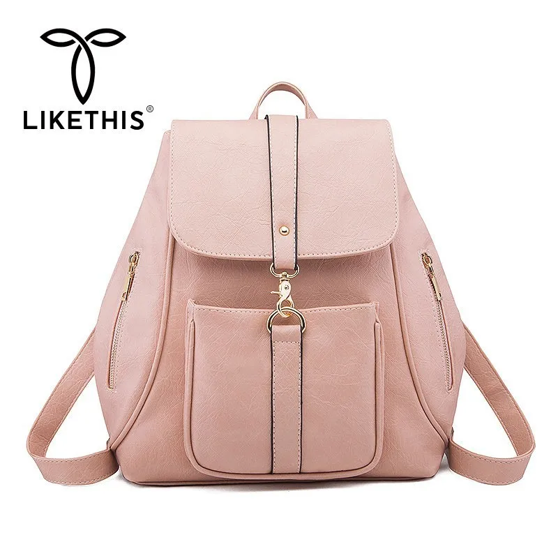 

LIKETHIS 2019 Brand Fashion Female Backpack Woman Soft PU Leather College Shoulder Bag Mochila Feminina Women Rucksack Satchel