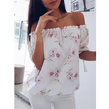 Meihuida Women s Off Shoulder Blouse Shirts Ladies Summer Beach Casual Loose Tops Tee Print