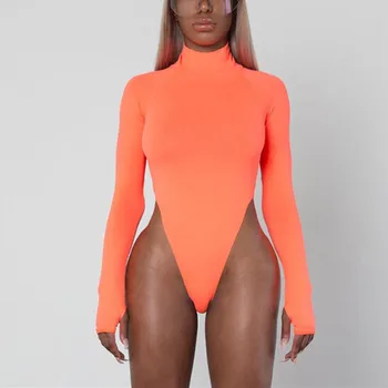 

Sexy Bodysuits Jumpsuit romper Bodycon Bandage Women's Slim Short Casual Turtleneck Long Sleeve Playsuit Autumn 2018