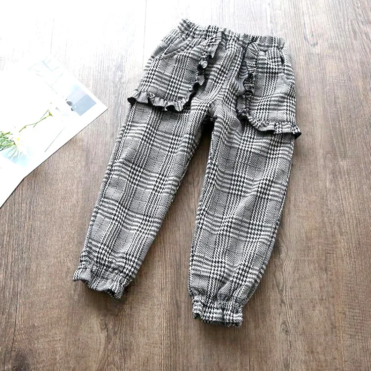 

2019 winter new children's clothing plaid plus velvet thick casual pants wear warm baby pants 2-7 years